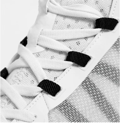 Three black lace bridge loops with flat white laces